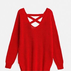 Fashion Nova Red Knit Sweater with Crisscross Back